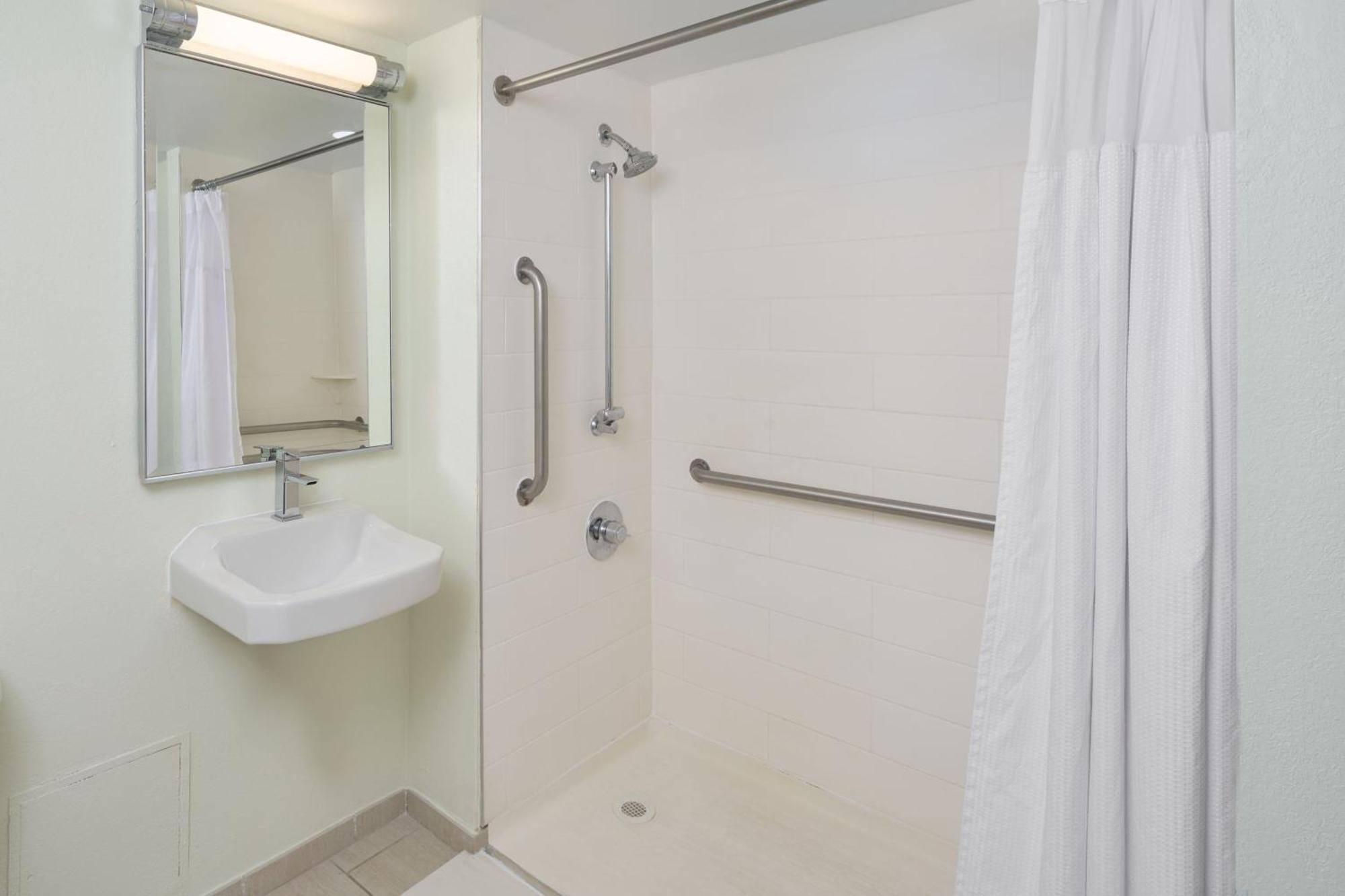 Guest room 1 Queen Sofa bed Mobility Accessible w or Roll Shower